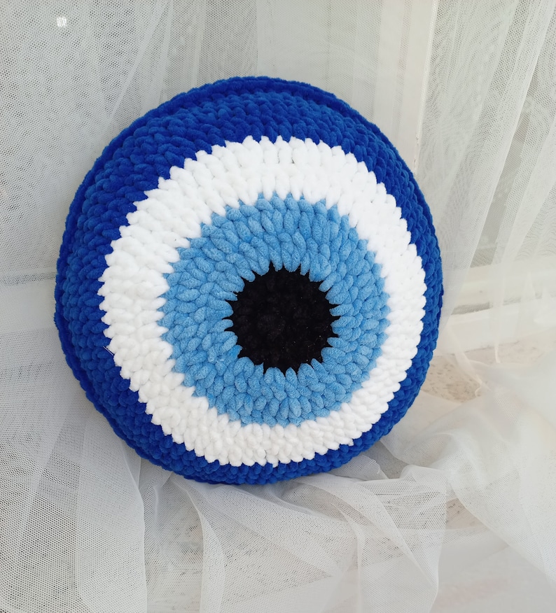 Evil Eye pillow large size plush pillow decorative blue evil eye pillow knit pillow gift for her image 7