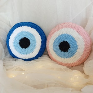 Evil eye pillow, velvet pillow, crochet pillow, knit pillow, decor pillow, blue pillow, cute collor pillow, mother&#39;s day