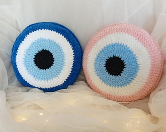 Evil eye pillow velvet pillow crochet pillow knit pillow decor pillow blue pillow cute collor pillow new home gift