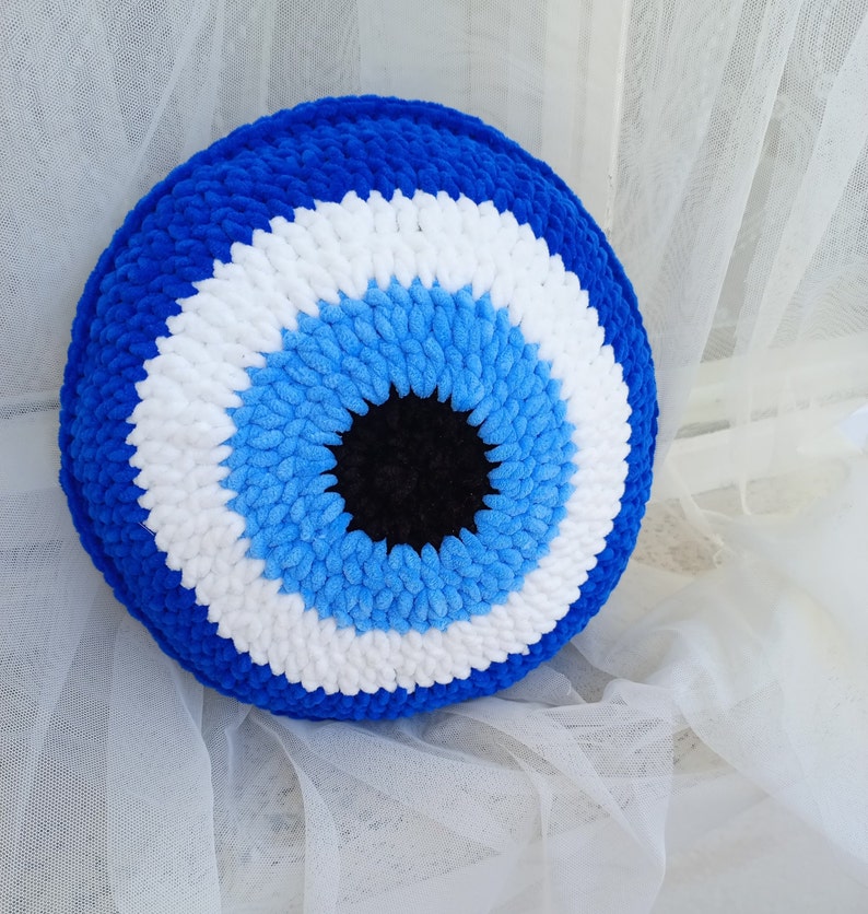 Evil Eye pillow large size plush pillow decorative blue evil eye pillow knit pillow gift for her image 3