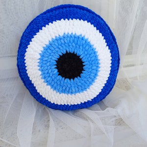 Evil Eye pillow large size plush pillow decorative blue evil eye pillow knit pillow gift for her image 4