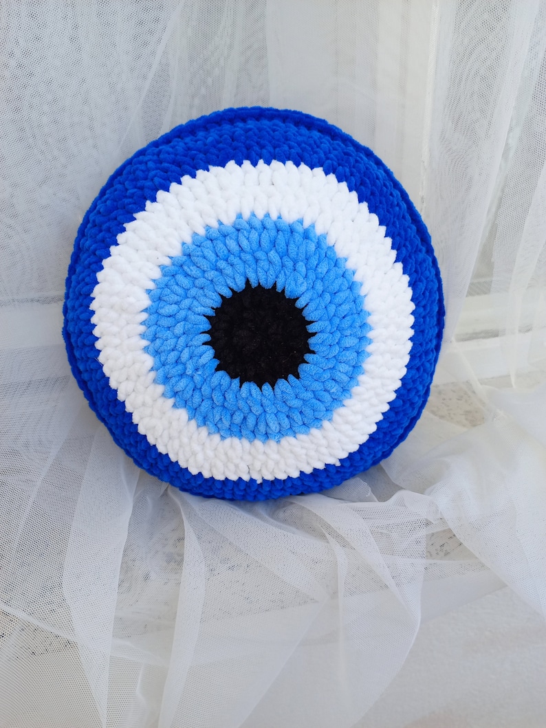 Evil Eye pillow large size plush pillow decorative blue evil eye pillow knit pillow gift for her image 4