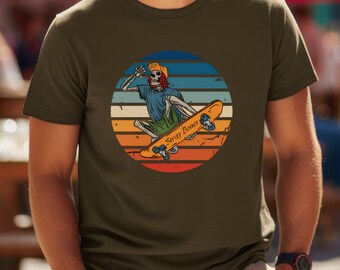 Skeleton Skateboarder Graphic Tee, Unisex Baumwoll-T-Shirt