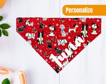 Christmas dog bandana over the collar, Personalized dog gift, Personalized dog bandana, Custom gift for dog lover, Dog clothes, Dog neckwear