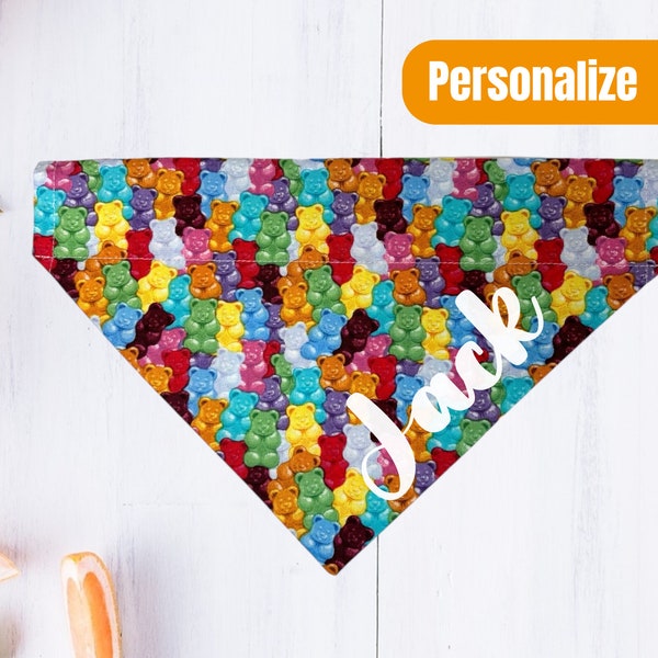 Gummy bear dog bandana, Over the collar personalized dog bandana, Custom gift for dog cat lover, Dog clothes, Dog neckwear, Pet fashion