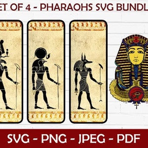 Set of 4 Egypt Pharaohs SVG Bundle, Egyptian Pharaoh svg, Tutankhamen Svg, Egypt Statue Svg, Silhouette Instant Download, JPEG & PDF