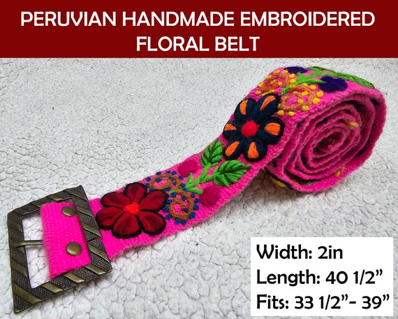 Pink Hand Embroidered Floral Belt , Peruvian Embroidered  display picture 3