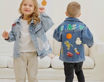 Custom Kids Jean Jacket: Personalized Chenille Letter Name Toddler Denim Jacket
