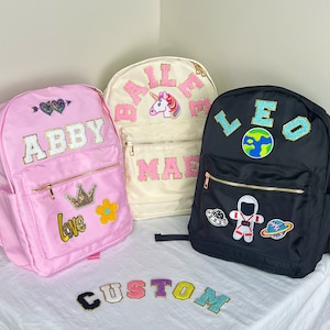 Sac à dos en nylon avec nom personnalisé, cartable personnalisé avec écusson en chenille pour enfants et tout-petits