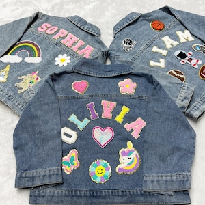 Custom Kids Jean Jacket, Personalized Girls Toddler Chenille Letter Denim Jacket, Boys Patch Jacket With Name, Birthday Gift For Toddler Kid