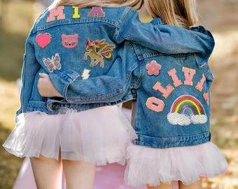 Custom Kids Jean Jacket, Personalized Girls Toddler Chenille Letter Denim Jacket, Boys Patch Jacket With Name, Birthday Gift For Toddler Kid