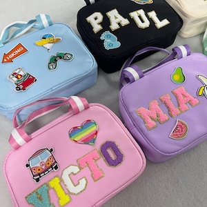 Sac boîte à lunch personnalisé, sac à lunch personnalisé pour enfants avec lettre chenille, cadeau de sac à lunch en nylon avec patchs pour fille, retour à l'école