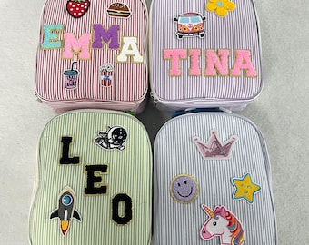 Custom Name Lunch Box Bag, Personalized Kids Chenille Letter Corduroy Bag, Patches Corduroy Lunch Bag Gift For Girls, Back to School