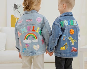 Custom Kids Jean Jacket: Personalized Chenille Letter Name Toddler Denim Jacket