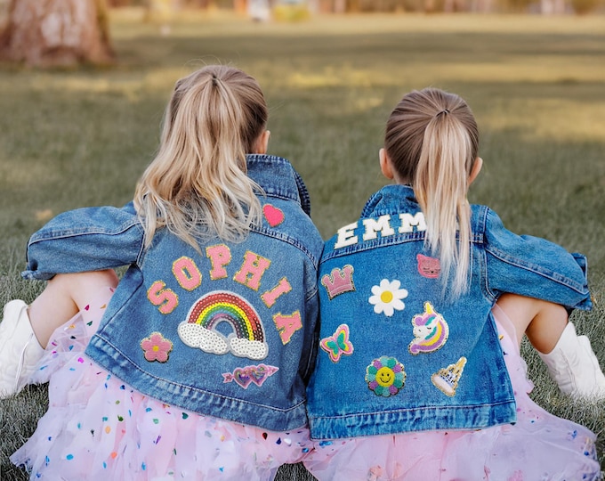 Custom Kids Jean Jacket, Personalized Girls Toddler Chenille Letter Denim Jacket, Boys Patch Jacket With Name, Birthday Gift For Toddler Kid