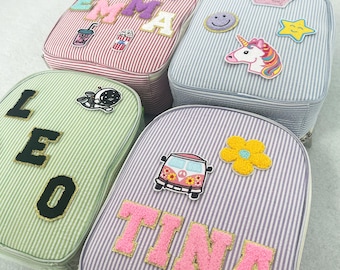 Custom Name Lunch Box Bag, Personalized Kids Chenille Letter Corduroy Bag, Patches Corduroy Lunch Bag Gift For Girls, Back to School