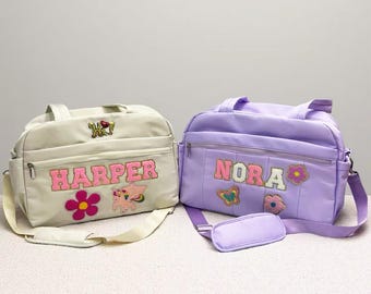 Personalized Name Duffel Bag: Custom Chenille Letter Patch Duffel Bag/Waterproof Inner Bag/Ballet Dance Bag/Sport Bag/Travel/Overnight Bag
