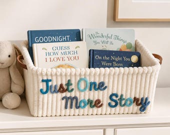 Storytime Basket for Baby, Just One More Story, Baby Shower Gifts, Book Basket, Baby book Organizer, Kids Book Storage, Nursery Storage