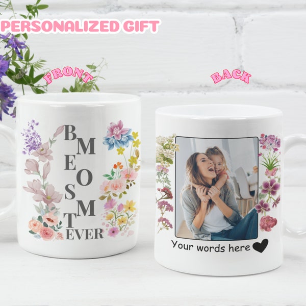 taza mejor mamá, regalo día de la madre, taza con foto, flores silvestres, jardín, regalo elegante, regalo nueva madre, flores naturales