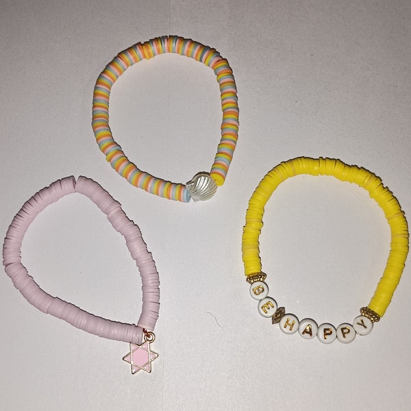 Set Of 3 Handmade Spring Bling Clay Beaded Bracelets