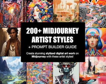 Ponad 200 stylów artystycznych AI Midjourney dla podpowiedzi + przewodnik po tworzeniu stylizowanej grafiki cyfrowej (do natychmiastowego pobrania)