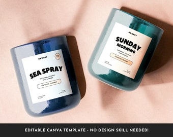 Editable Candle Jar Label for Candle Making Kits - Unique Candle Branding - Canva Template - Customizable Labels for Candles - Modern [Piña]