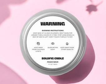 Editable Candle Warning Label Template, Custom Candle Safety Labels, Burn Time Sticker, Wick Care, Handmade Candle Packaging Design [Blueb]
