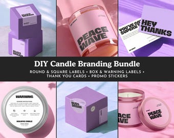 Minimalist DIY Candle Branding Bundle, Modern Candle Packaging, Editable Labels, Thank You Cards, Bright & Bold Aromatherapy Kit [Blueb]