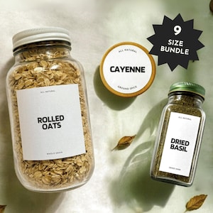 Bold Minimalist Pantry Label BUNDLE, White, 9 Sizes - Kitchen Labels for Minimalist Organization, Kitchen Labels, Spice Jar Label [Grape]