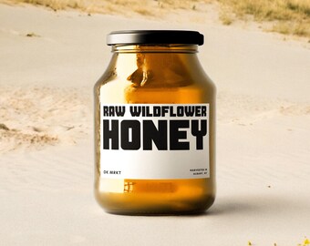 Custom Honey Jar Label Template, Editable Modern Honey Packaging, Minimalist Design, Personalized Jam Label for Small Business [Durian]