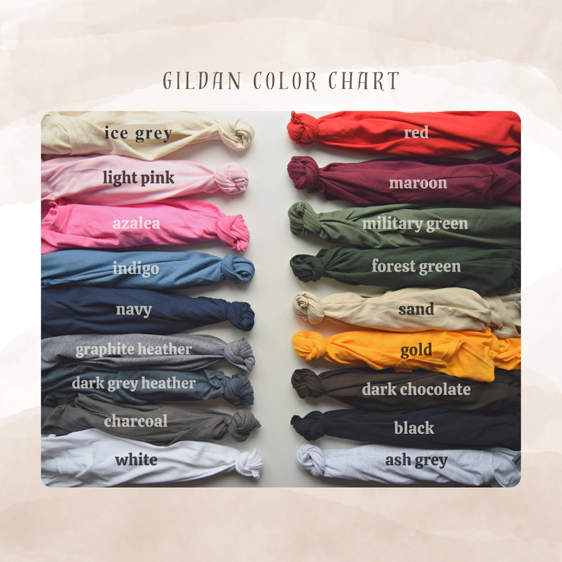 Puede incluir: Carta de colores para camisetas Gildan, mostrando 18 colores diferentes, incluyendo gris hielo, rosa claro, azalea, &iacute;ndigo, azul marino, gris grafito jaspeado, gris oscuro jaspeado, carb&oacute;n, blanco, rojo, granate, verde militar, verde bosque, arena, dorado, chocolate oscuro, negro y gris ceniza.