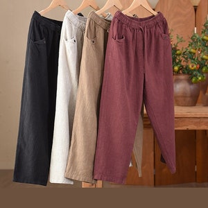 Purple Linen Pants, Loose Linen Pants, Elastic Waist Linen Pant, Loose Cool Summer Linen Trousers