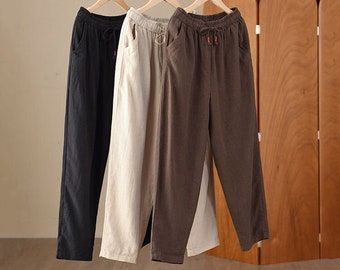 Loose Linen Pants, Women Linen Pants, Elastic Waist Linen Pant, Cool Summer Linen Trousers