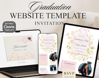 Class of 2026 Graduation Party Invitation Website Template with RSVP Editable Canva Website Floral College High School Grad Digital Invite