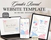 Gender Reveal Party Digital Invitation, He or She Website Template with RSVP, Editable Canva Website Boy or Girl Reveal Baby Shower Invite