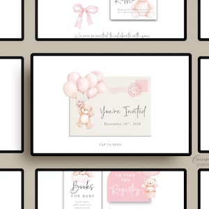 We Can Bearly Wait Baby Shower Website Template with RSVP, Editable Canva Website, Pink Bear Digital Invitation Digital Invite, Girl Baby