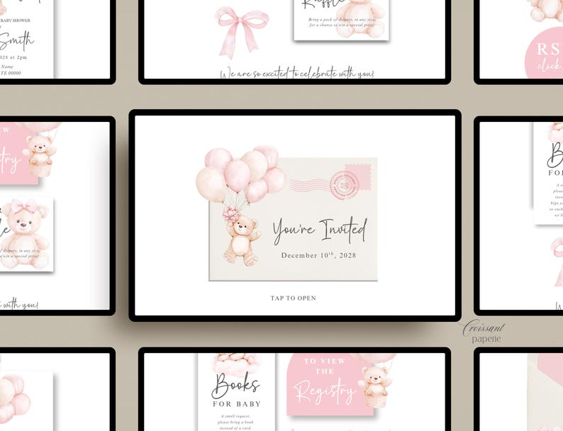 We Can Bearly Wait Baby Shower Website Template with RSVP, Editable Canva Website, Pink Bear Digital Invitation Digital Invite, Girl Baby