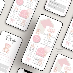 We Can Bearly Wait Baby Shower Website Template with RSVP, Editable Canva Website, Pink Bear Digital Invitation Digital Invite, Girl Baby