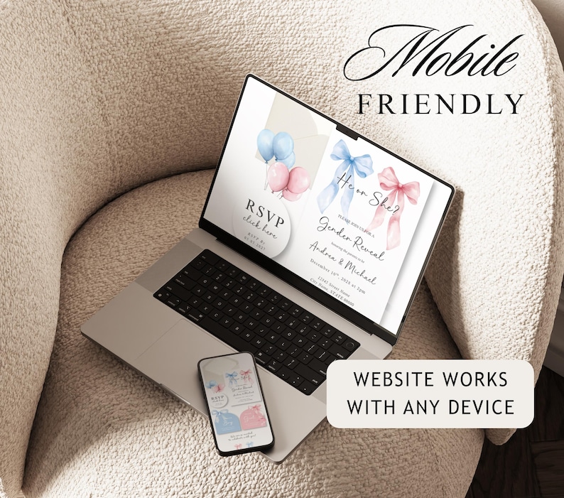 Gender Reveal Digital Invitation, He or She Website Template with RSVP, Editable Canva Website, He or She Baby Shower Invite, Digital Invitation Boy or Girl Reveal