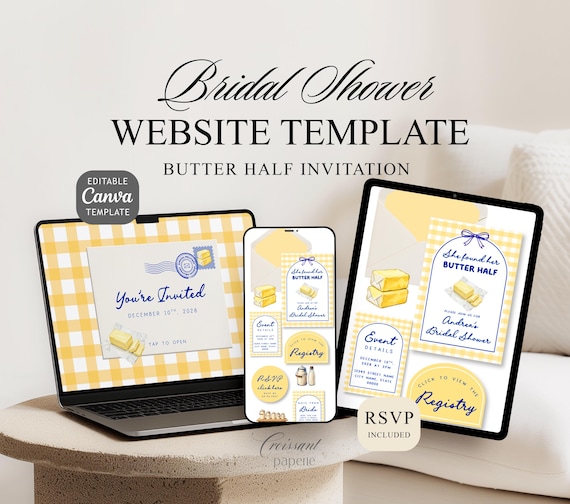 Butter Half Bridal Shower Website Template with RSVP, Editable Canva Website, Butter Yellow Bridal Shower Digital Invitation, Butter Invite