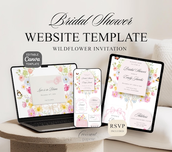 Love In Bloom Bridal Shower Website Template with RSVP, Editable Canva Website, Wildflower Bridal Shower Digital Invitation Digital Invite,