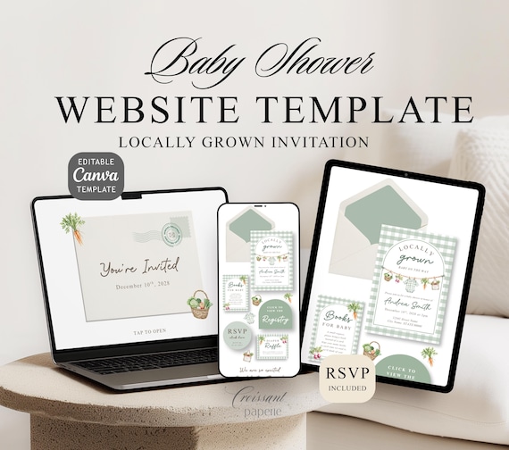 Locally Grown Baby Shower Website Template with RSVP, Editable Canva Website, Farmers Market Digital Invitation Digital Invite, Guest List
