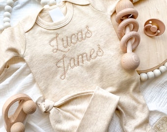 Personalized baby outfit and hat set, baby shower gift, infant boy coming home outfit,