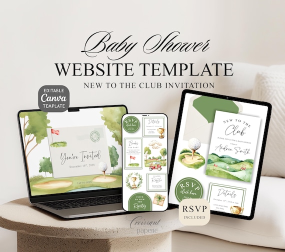 New to the Club Baby Shower Invitation Website Template with RSVP Golfing Baby Shower Editable Canva Website Golf Baby Shower Digital Invite
