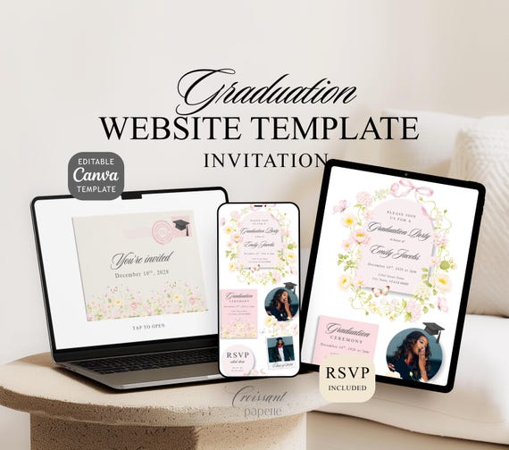 Class of 2026 Graduation Party Invitation Website Template with RSVP Editable Canva Website Floral College High School Grad Digital Invite