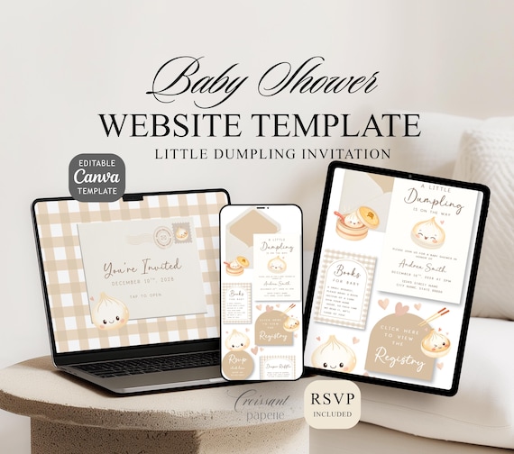 Little Dumpling Baby Shower Invitation Website Template with RSVP, Editable Canva Website, Dim Sum Invite, Chinese Baby Digital Invitation