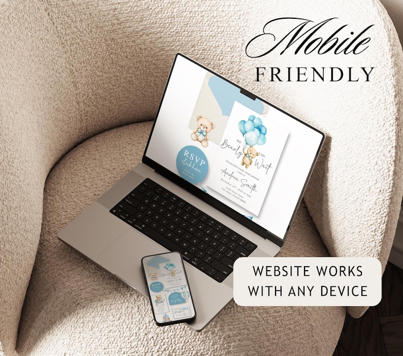 We Can Bearly Wait Baby Shower Website Template with RSVP, Editable Canva Website, Teddy Bear Invite, Digital Invitation