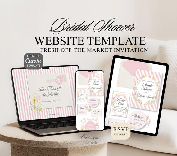 Fresh off the Market Bridal Shower Invitation Website Template with RSVP, Editable Canva Website, Tulips Floral Bridal Shower Digital Invite