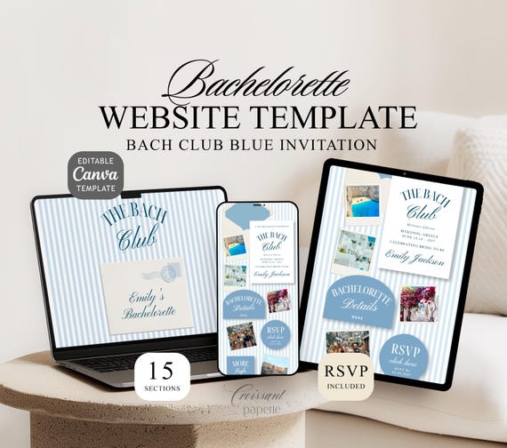 The Bach Club Bachelorette Digital Invitation Website Template with RSVP, Editable Canva Website, Bach Club Beach Girls Trip Itinerary