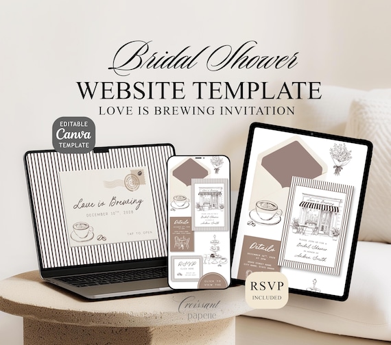 Love is Brewing Bridal Shower Website Template with RSVP, Editable Canva Website, Coffee Bridal Shower Digital Invitation Cafe Bridal Shower